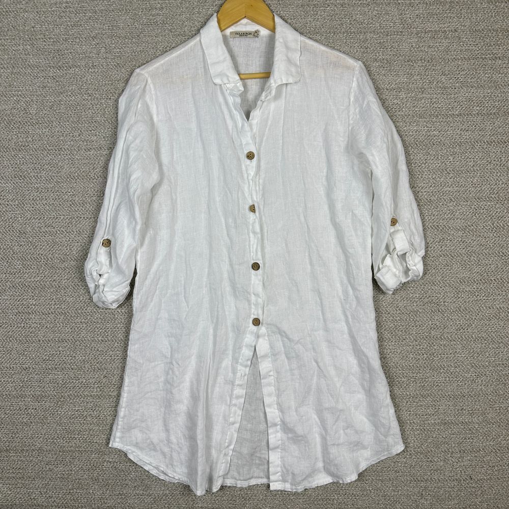 Viola Borghi Sz S‎ Linen Tunic Top 3/4 Roll Tab Lagom Minimalist Capsule Beach